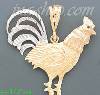 14K Gold Rooster 3Color Diamond-Cut Charm Pendant