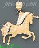 14K Gold Jumping Unicorn 3Color Dia-Cut Charm Pendant