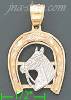 14K Gold Horseshoe w/Horse Head 3Color Dia-Cut Charm Pendant