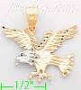 14K Gold Striking Eagle 3Color Dia-Cut Charm Pendant