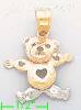 14K Gold Plush Bear 3Color Dia-Cut Charm Pendant