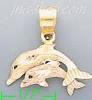 14K Gold Dolphins 3Color Dia-Cut Charm Pendant