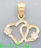 14K Gold Hearts w/Flowers 3Color Dia-Cut Charm Pendant