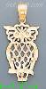 14K Gold Eared Owl 3Color Dia-Cut Charm Pendant