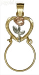 14K Gold Heart w/Rose Flower Charm Holder 3Color Dia-Cut Pendant