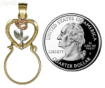 14K Gold Heart w/Rose Flower Charm Holder 3Color Dia-Cut Pendant