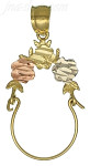 14K Gold 3 Roses Charm Holder 3Color Dia-Cut Charm Pendant