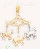 14K Gold Carousel Marry-go-round 3Color Dia-Cut Charm Pendant