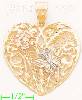 14K Gold Filigree Heart w/Butterly & Flower 3Color Dia-Cut Charm