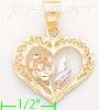 14K Gold Heart w/Rose 3Color Dia-Cut Charm Pendant