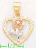 14K Gold Heart w/Rose 3Color Dia-Cut Charm Pendant