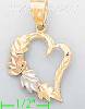 14K Gold Heart w/Leaves 3Color Dia-Cut Charm Pendant