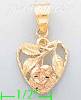 14K Gold Heart w/Rose 3Color Dia-Cut Charm Pendant