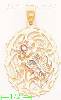 14K Gold Filigree Oval w/Butterfly & Flower 3Color Dia-Cut Charm