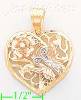 14K Gold Heart w/Rose & Butterfly 3Color Dia-Cut Charm Pendant