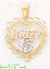 14K Gold Sweet 15 Heart 3Color Dia-Cut Charm Pendant