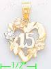 14K Gold 15 Años Heart w/Flowers 3Color Dia-Cut Charm Pendant