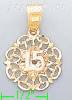 14K Gold 15 Años 3Color Dia-Cut Charm Pendant