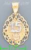 14K Gold 15 Años w/Flower 3Color Dia-Cut Charm Pendant
