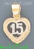 14K Gold 15 Años Heart 3Color Dia-Cut Charm Pendant