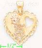 14K Gold 15 Años Heart w/Flower 3Color Dia-Cut Charm Pendant