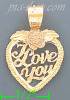14K Gold I Love You Heart w/Rose 3Color Dia-Cut Charm Pendant