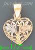 14K Gold Heart w/Hummingbirds 3Color Dia-Cut Charm Pendant