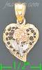 14K Gold Heart w/Rose 3Color Dia-Cut Charm Pendant