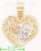 14K Gold 15 Años Heart w/Rose 3Color Dia-Cut Charm Pendant