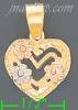 14K Gold Heart w/Flowers 3Color Dia-Cut Charm Pendant