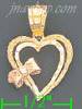 14K Gold Heart w/Bow 3Color Dia-Cut Charm Pendant