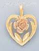 14K Gold Heart w/Rose 3Color Dia-Cut Charm Pendant