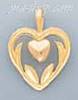 14K Gold Heart w/Smaller Heart 3Color Dia-Cut Charm Pendant