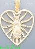 14K Gold Heart w/Virgin of Guadalupe 3Color Dia-Cut Charm Pendan