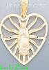14K Gold Heart w/Virgin of Guadalupe 3Color Dia-Cut Charm Pendan