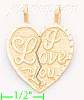 14K Gold I Love You 2-piece Split Heart Dia-Cut Charm Pendant