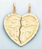 14K Gold Te Amo 2-piece Split Heart Dia-Cut Charm Pendant - Click Image to Close