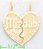 14K Gold Mizpah 2-piece Split Heart Dia-Cut Charm Pendant