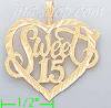 14K Gold Sweet 15 Heart Dia-Cut Charm Pendant