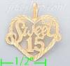 14K Gold Sweet 15 Heart Dia-Cut Charm Pendant