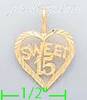 14K Gold Sweet 15 Heart Dia-Cut Charm Pendant