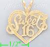 14K Gold Sweet 16 Heart Dia-Cut Charm Pendant