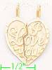 14K Gold I Love You 2-piece Split Heart Dia-Cut Charm Pendant