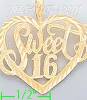 14K Gold Sweet 16 Heart Dia-Cut Charm Pendant