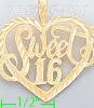 14K Gold Sweet 16 Heart Dia-Cut Charm Pendant