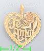 14K Gold Te Amo Heart w/Rose Dia-Cut Charm Pendant