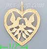 14K Gold Heart w/Birds Kissing & Flower Dia-Cut Charm Pendant