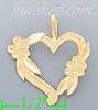 14K Gold Heart w/Flowers Dia-Cut Charm Pendant
