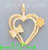 14K Gold Heart w/Bow & Flower Dia-Cut Charm Pendant
