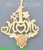 14K Gold #1 Mom w/Rose Dia-Cut Charm Pendant